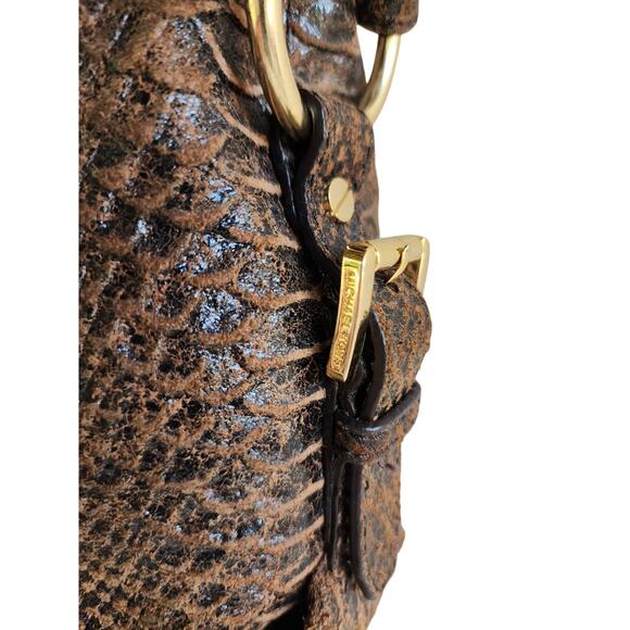 Michael Kors Brown Snake Embossed Leather Hobo Bag Slouchy Boho Designer Purse - Picture 5 of 13